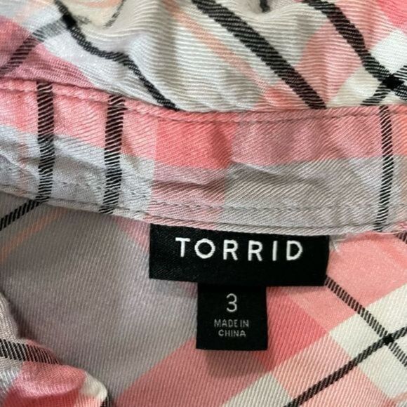 TORRID Lizzie Rayon Twill Button‎ Up Long Sleeve Size 3XL Pink/Grey - Picture 6 of 7